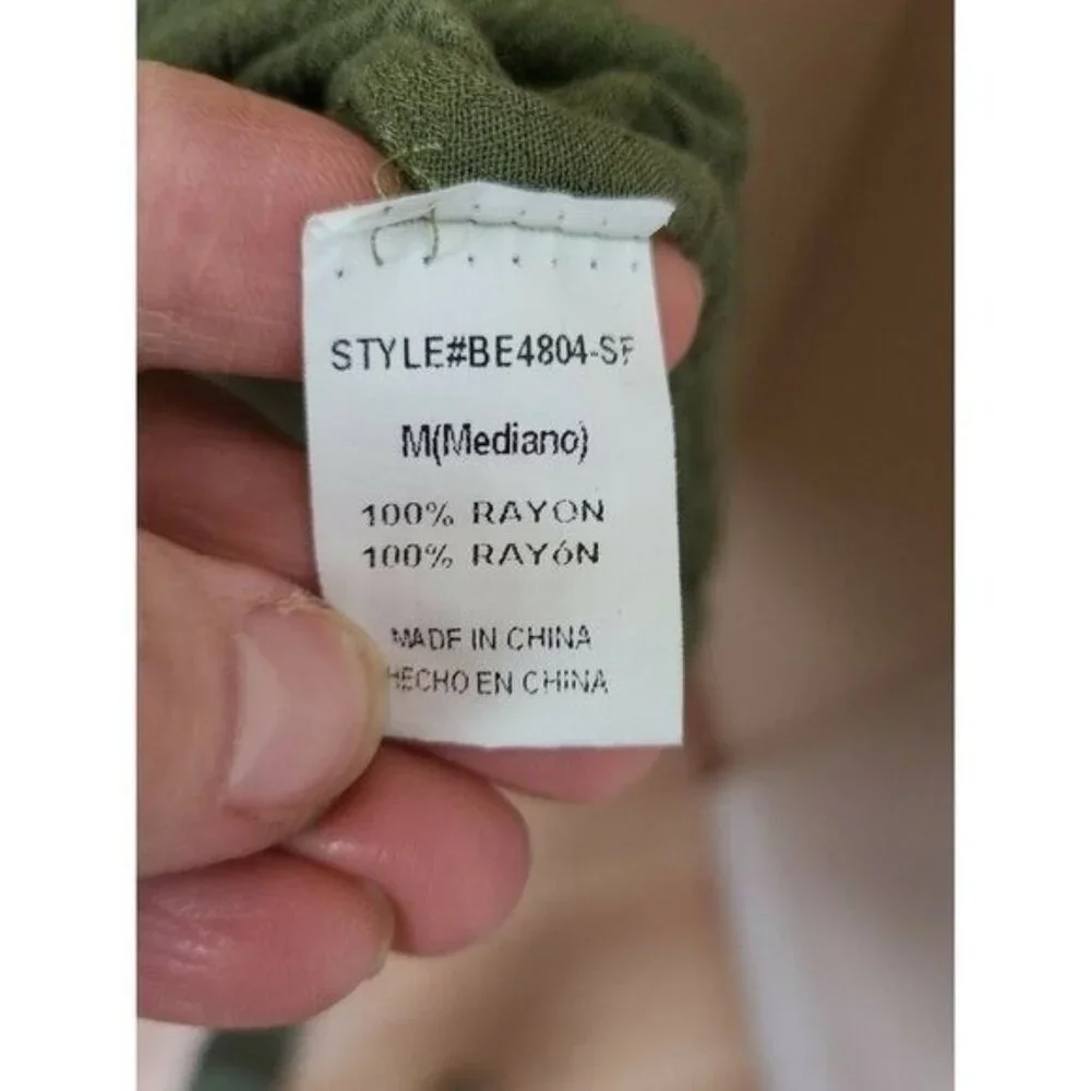 Paper Moon Stitch Fix Womens BOHO Top Medium‎ Olive Green 3/4 Sleeve Casual